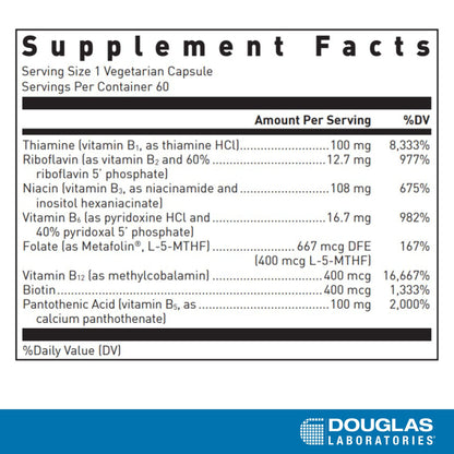 Douglas Laboratories B-Complex with Metafolin – Energy & Brain Health Support | 60 Vegetarian Capsules | Non-GMO