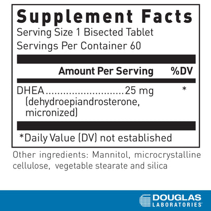 Douglas Laboratories DHEA 25 mg Dissolvable Tablets | Supports Immune Health, Brain, Bones, Metabolism & Lean Body Mass | 60 Tablets