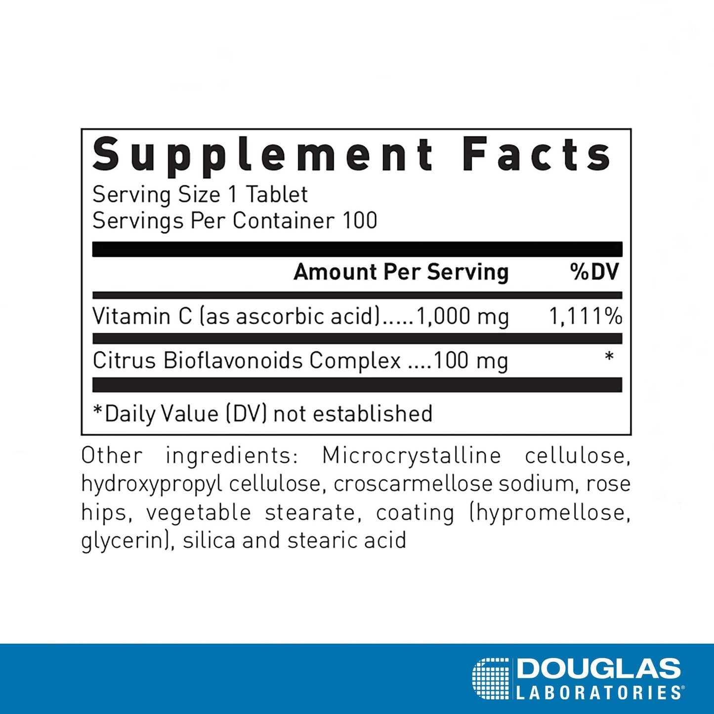 Douglas Laboratories Natural C 1000 mg - Vitamin C for Skin, Blood Vessels, Joints | 100 Tablets