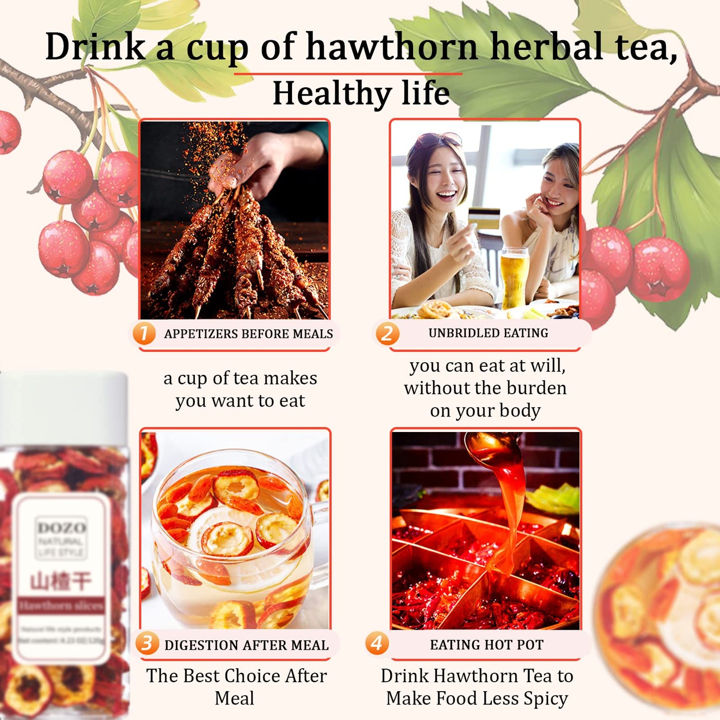 DOZO Dried Hawthorn Berries – Hawthorn Berry Tea, 8.46oz/240g, Sliced Hawthorn (Coreless) Shanzha