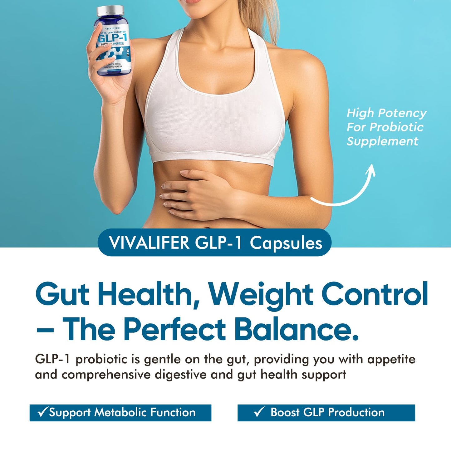 DQQI GLP-1 Booster: Akkermansia Probiotic, 120 Capsules | Metabolism & Gut Health