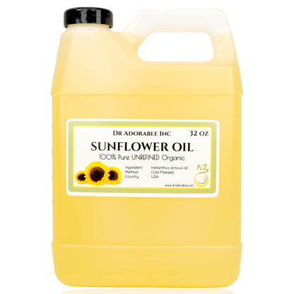 Dr Adorable - 32 oz Unrefined Sunflower Oil – 100% Pure, Organic, Cold-Pressed
