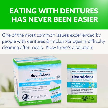 Dr. B Dental Solutions Cleanadent Wipes – Denture Cleaning Wipes, Refreshes Gums, No Artificial Colors/Flavors – 60 Count