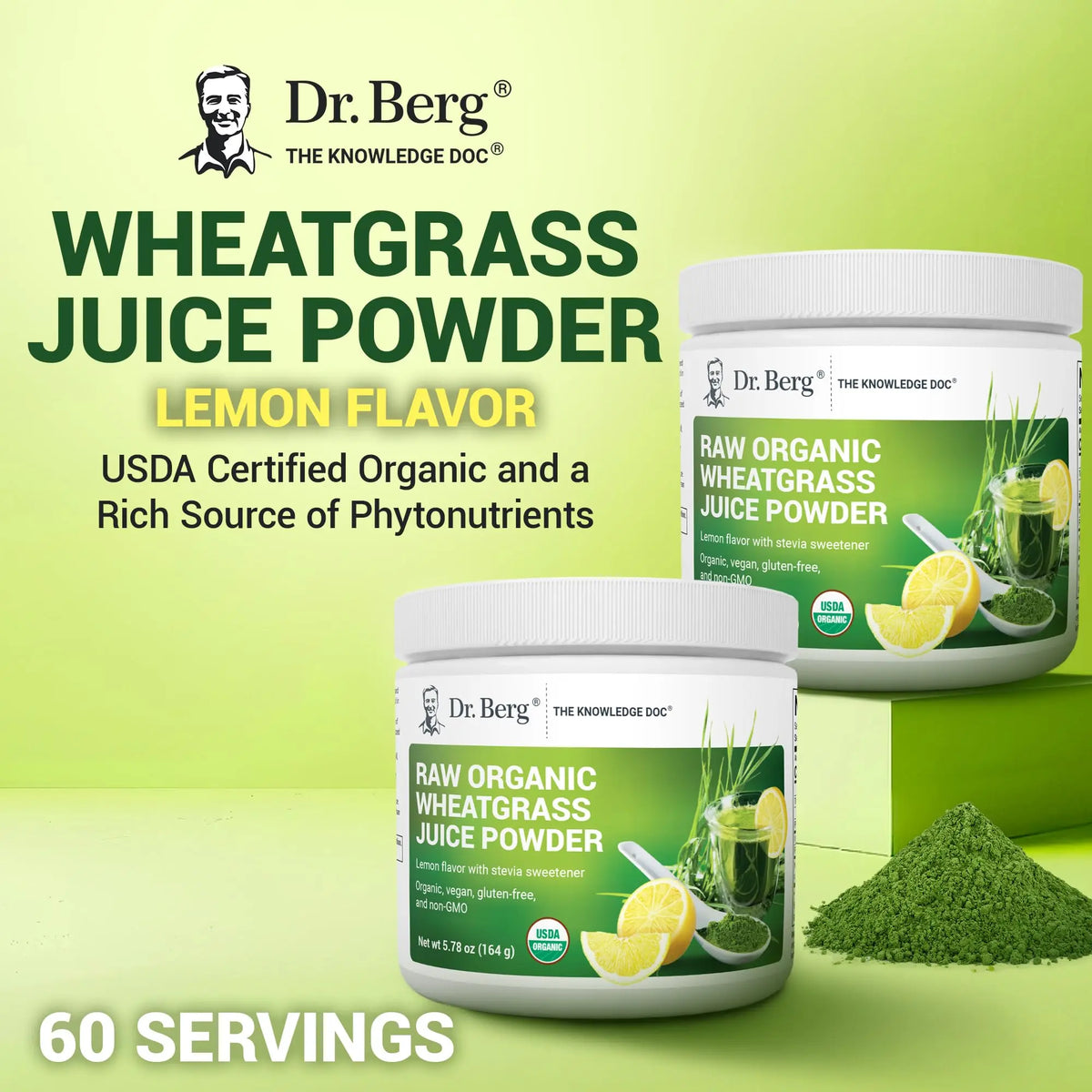 Dr. Berg USDA Organic Green Powder Superfood – Lemon Flavor, 60 Servings BritishVita | Premium UK Vitamins & Wellness Supplements
