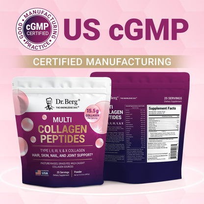 Dr. Berg Multi Collagen Peptides Powder Types I-V – Unflavored, 14 g Protein, 25 Servings