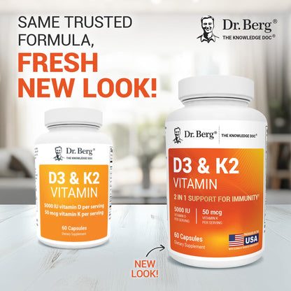 Dr. Berg Maximum Strength 2-in-1 Vitamin D3 K2 5000 IU | 60 Capsules