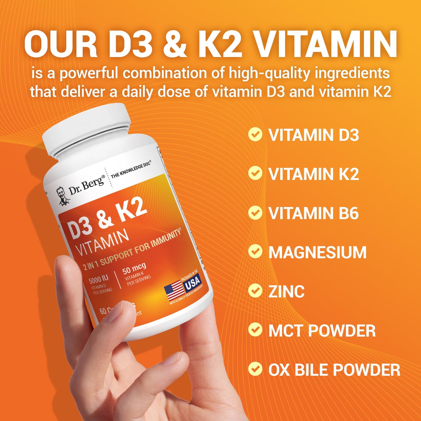 Dr. Berg Maximum Strength 2-in-1 Vitamin D3 K2 5000 IU | 60 Capsules