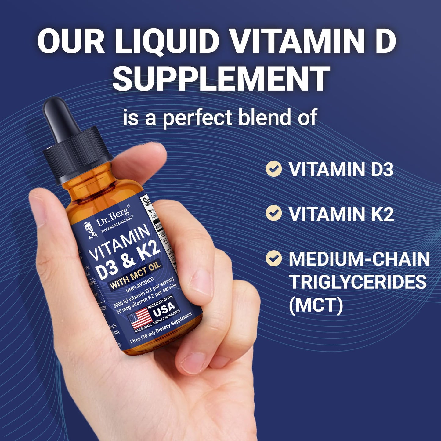 Dr. Berg D3 K2 Liquid Drops with MCT Oil – 5000 IU, Unflavored (1 fl oz)