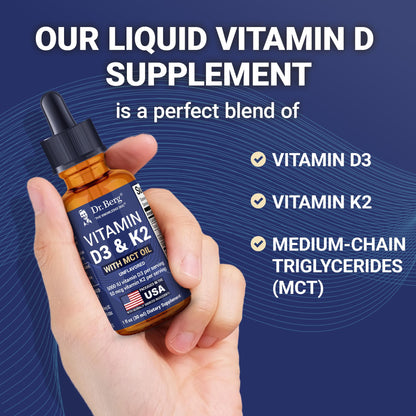 Dr. Berg D3 K2 Liquid Drops with MCT Oil – 5000 IU, Unflavored (1 fl oz)