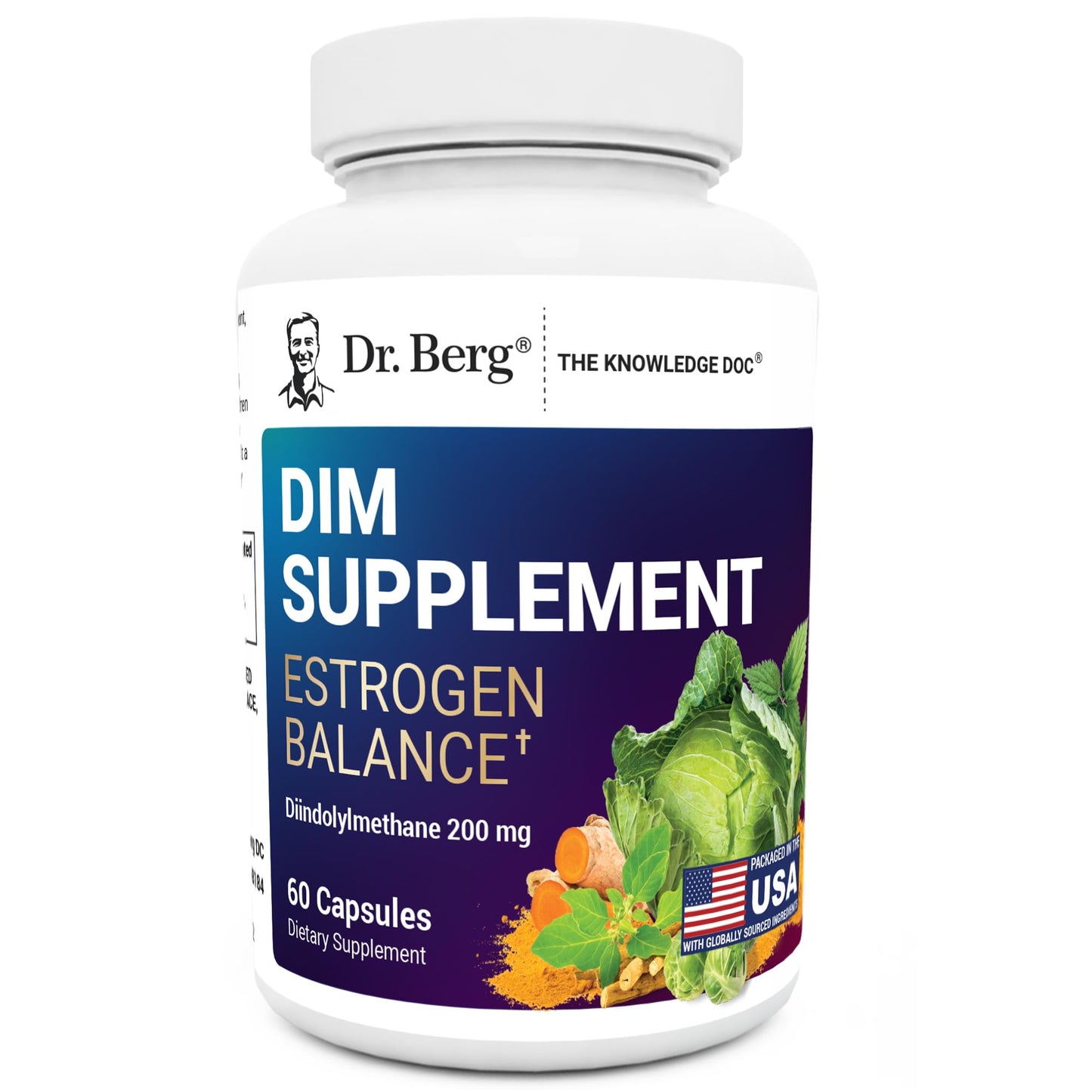 Dr. Berg DIM Supplement for Estrogen Balance – Diindolylmethane + Black Pepper, 60 Capsules