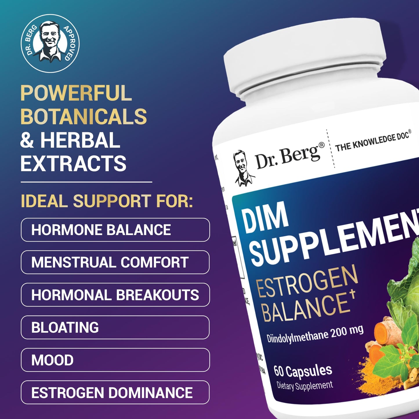 Dr. Berg DIM Supplement for Estrogen Balance – Diindolylmethane + Black Pepper, 60 Capsules
