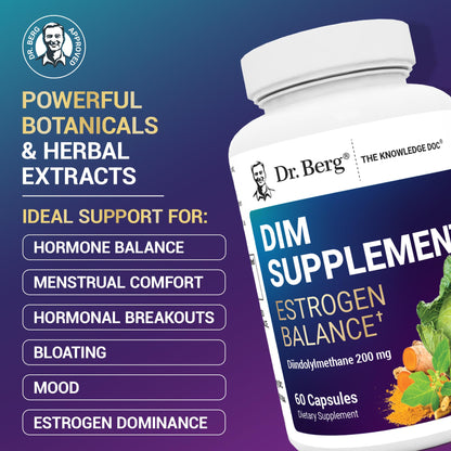 Dr. Berg DIM Supplement for Estrogen Balance – Diindolylmethane + Black Pepper, 60 Capsules