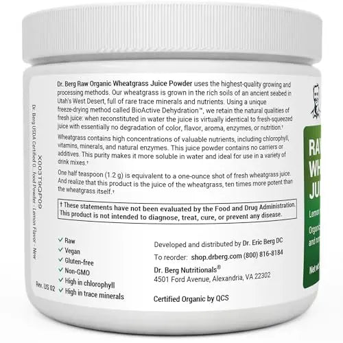 Dr. Berg USDA Organic Green Powder Superfood – Lemon Flavor, 60 Servings BritishVita | Premium UK Vitamins & Wellness Supplements