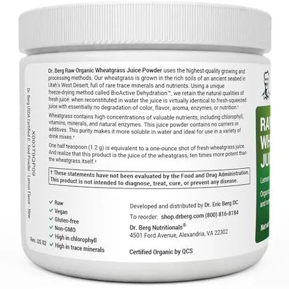 Dr. Berg USDA Organic Green Powder Superfood – Lemon Flavor, 60 Servings BritishVita | Premium UK Vitamins & Wellness Supplements