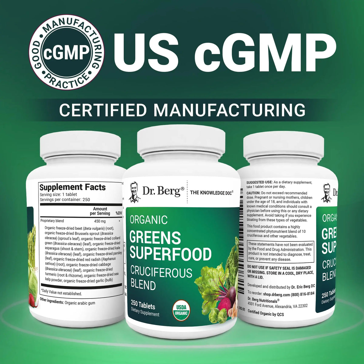 Dr Berg Nutritionals Greens Superfood Tablets – 11 Phytonutrient Cruciferous Veg, 250 Tablets BritishVita | Premium UK Vitamins & Wellness Supplements