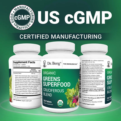 Dr Berg Nutritionals Greens Superfood Tablets – 11 Phytonutrient Cruciferous Veg, 250 Tablets BritishVita | Premium UK Vitamins & Wellness Supplements