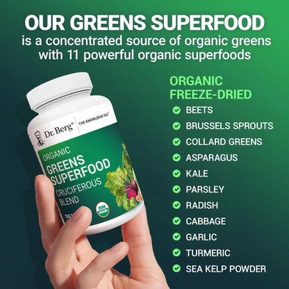 Dr Berg Nutritionals Greens Superfood Tablets – 11 Phytonutrient Cruciferous Veg, 250 Tablets BritishVita | Premium UK Vitamins & Wellness Supplements