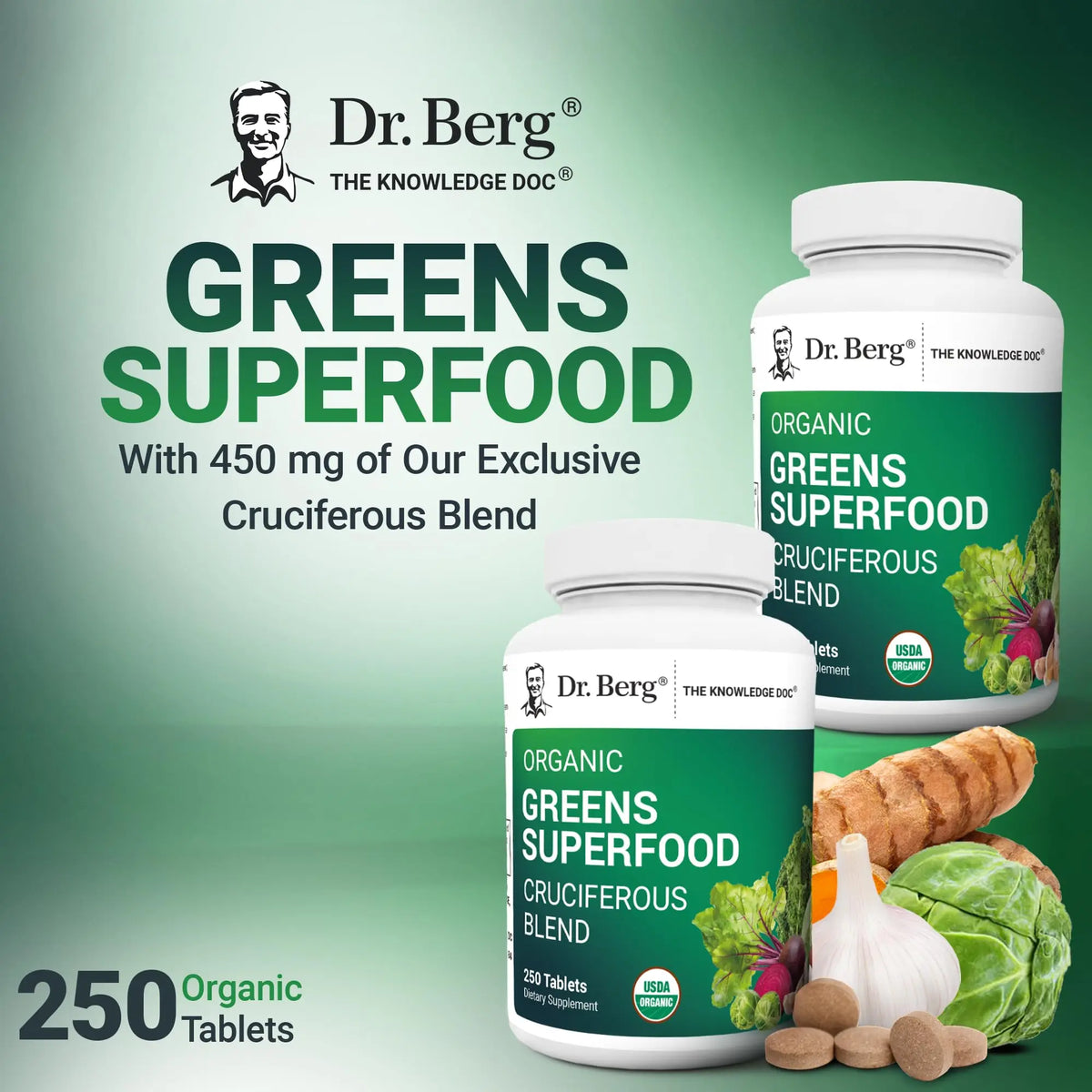 Dr Berg Nutritionals Greens Superfood Tablets – 11 Phytonutrient Cruciferous Veg, 250 Tablets BritishVita | Premium UK Vitamins & Wellness Supplements