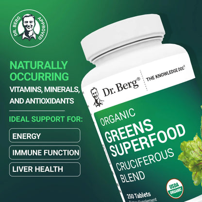 Dr Berg Nutritionals Greens Superfood Tablets – 11 Phytonutrient Cruciferous Veg, 250 Tablets BritishVita | Premium UK Vitamins & Wellness Supplements