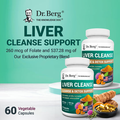 Dr. Berg Liver Cleanse Detox Capsules – Milk Thistle, Ox Bile & Folate | 60 Capsules | Liver Support