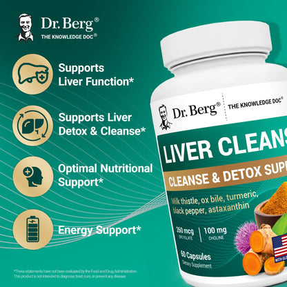 Dr. Berg Liver Cleanse Detox Capsules – Milk Thistle, Ox Bile & Folate | 60 Capsules | Liver Support
