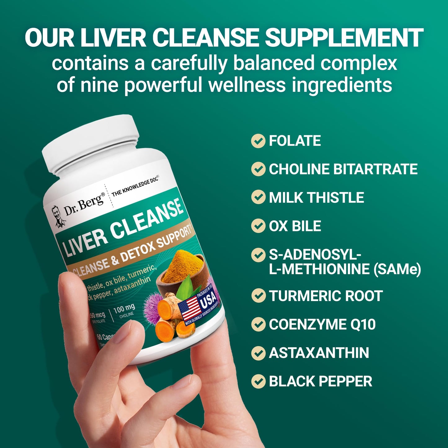 Dr. Berg Liver Cleanse Detox Capsules – Milk Thistle, Ox Bile & Folate | 60 Capsules | Liver Support