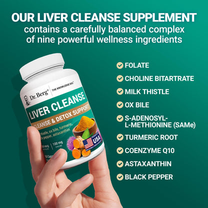 Dr. Berg Liver Cleanse Detox Capsules – Milk Thistle, Ox Bile & Folate | 60 Capsules | Liver Support