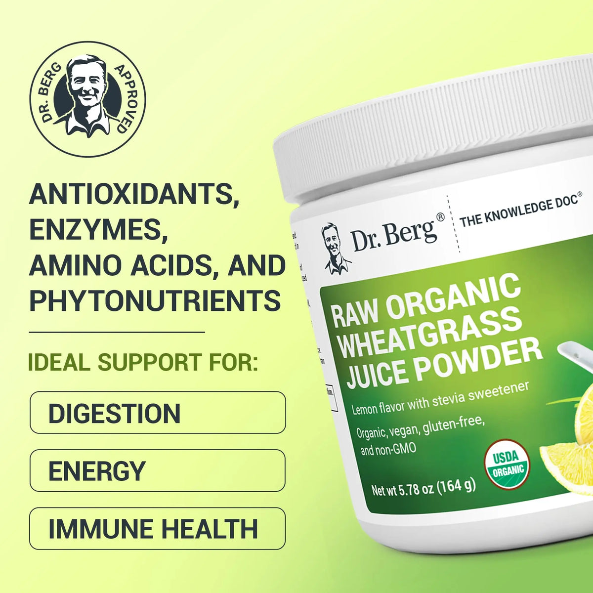 Dr. Berg USDA Organic Green Powder Superfood – Lemon Flavor, 60 Servings BritishVita | Premium UK Vitamins & Wellness Supplements