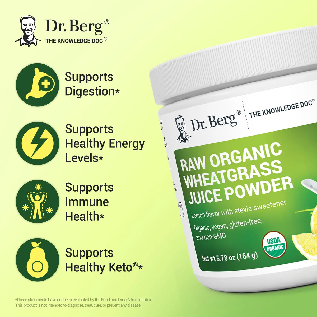 Dr. Berg USDA Organic Green Powder Superfood – Lemon Flavor, 60 Servings BritishVita | Premium UK Vitamins & Wellness Supplements