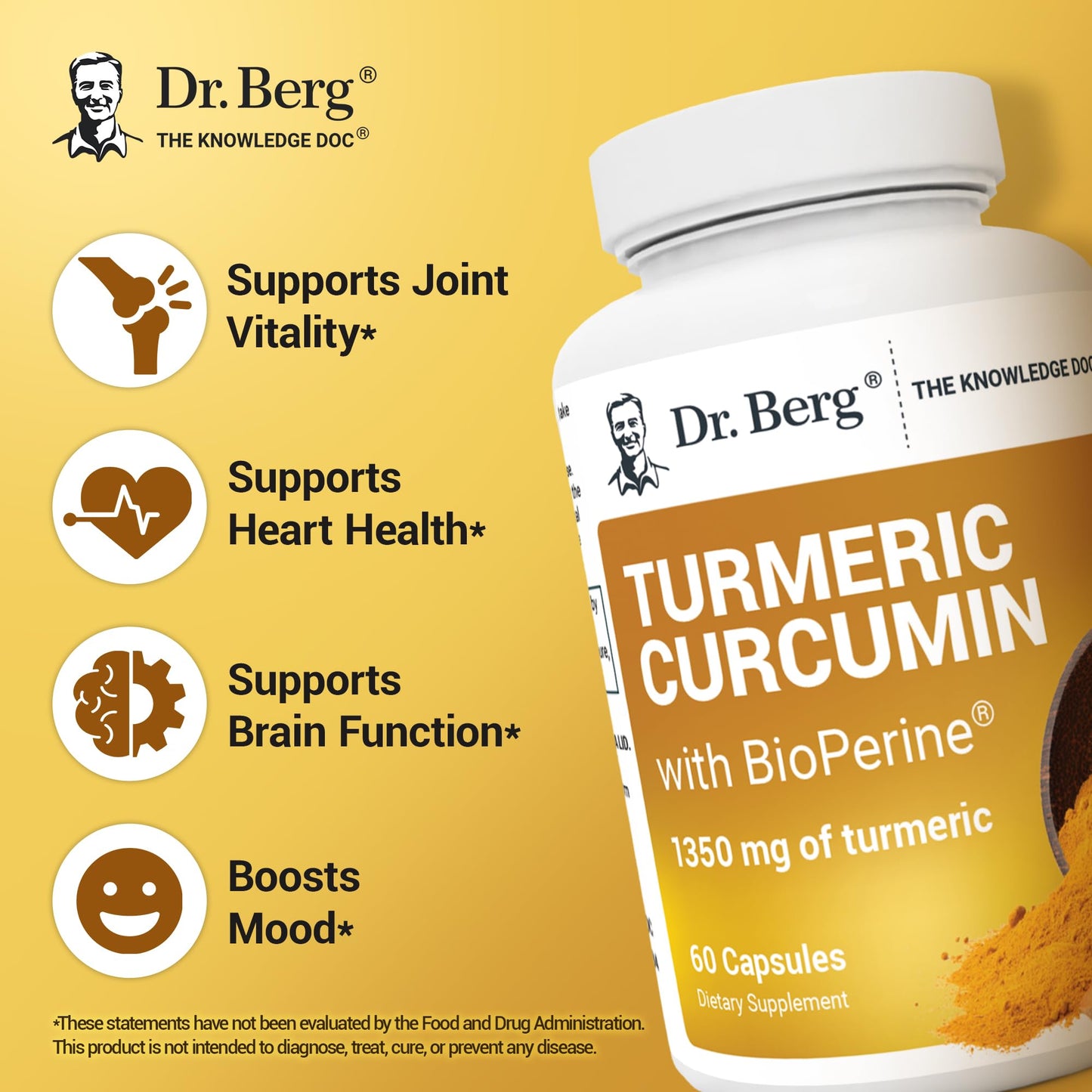 Dr. Berg Turmeric Curcumin with BioPerine – 1350 mg (2 Per Day) – 60 Capsules