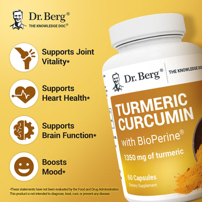 Dr. Berg Turmeric Curcumin with BioPerine – 1350 mg (2 Per Day) – 60 Capsules