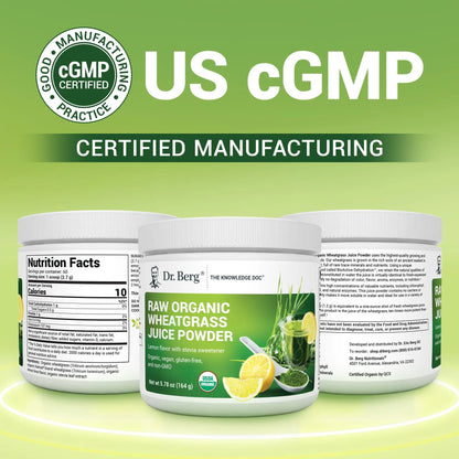 Dr. Berg USDA Organic Green Powder Superfood – Lemon Flavor, 60 Servings BritishVita | Premium UK Vitamins & Wellness Supplements