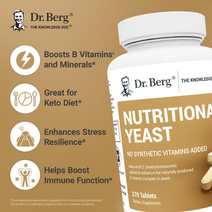 Dr. Berg Yeast Tablets – 8 B Vitamins, Vanilla Flavor, 270 Vegan Tablets