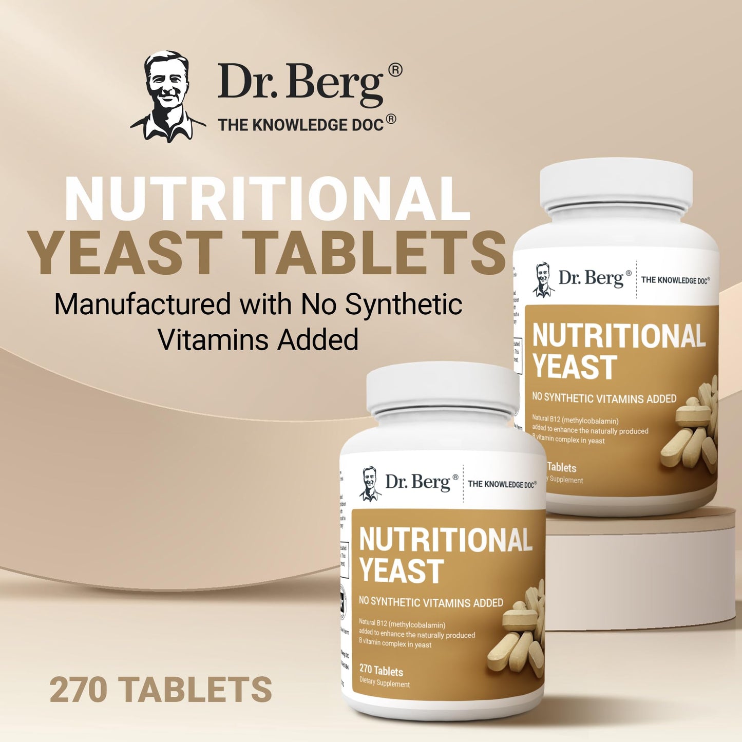 Dr. Berg Yeast Tablets – 8 B Vitamins, Vanilla Flavor, 270 Vegan Tablets