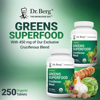 Dr Berg Nutritionals Greens Superfood Tablets – 11 Phytonutrient Cruciferous Veg, 250 Tablets BritishVita | Premium UK Vitamins & Wellness Supplements