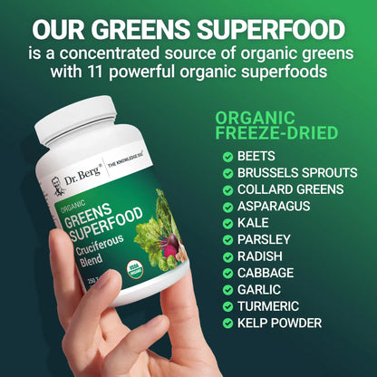 Dr Berg Nutritionals Greens Superfood Tablets – 11 Phytonutrient Cruciferous Veg, 250 Tablets BritishVita | Premium UK Vitamins & Wellness Supplements