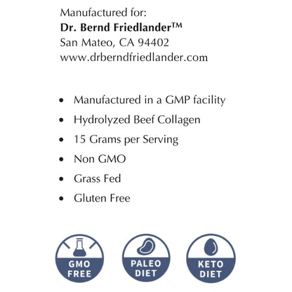 Dr. Bernd Friedlander Collagen with Amino Acids 620g – Non-GMO, Grass-Fed, Made in USA, Gluten Free