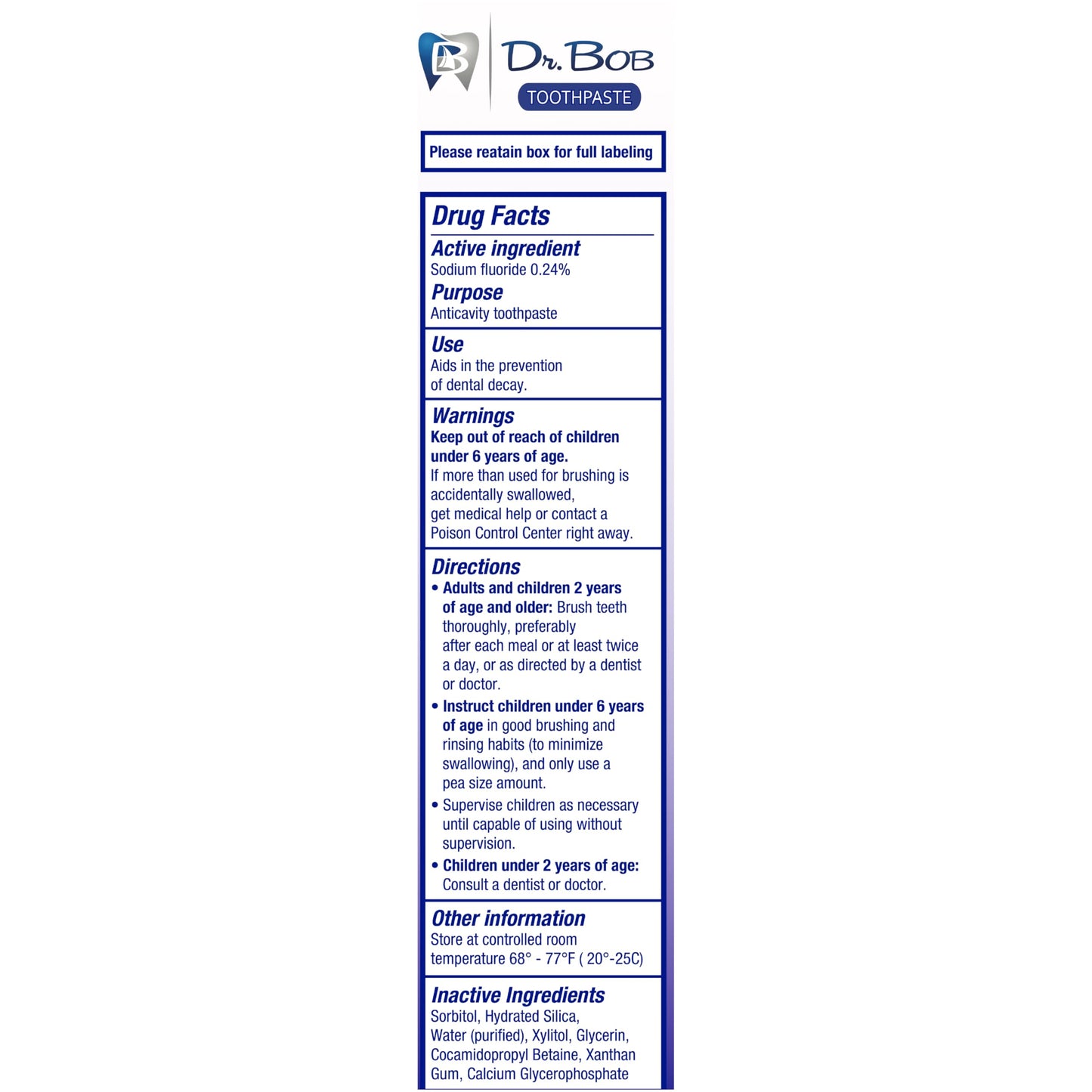 Dr. Bob Unflavored Fluoride Toothpaste for Kids - SLS-Free, Xylitol, Dentist-Recommended