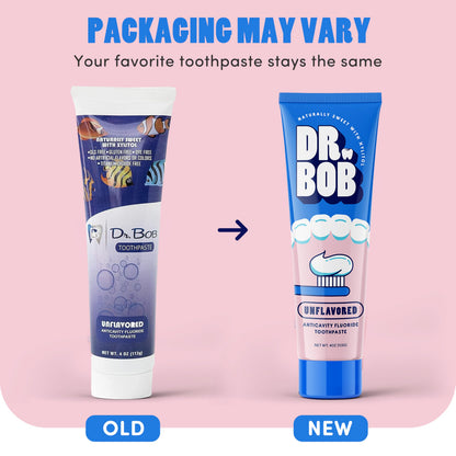 Dr. Bob Unflavored Fluoride Toothpaste for Kids - SLS-Free, Xylitol, Dentist-Recommended