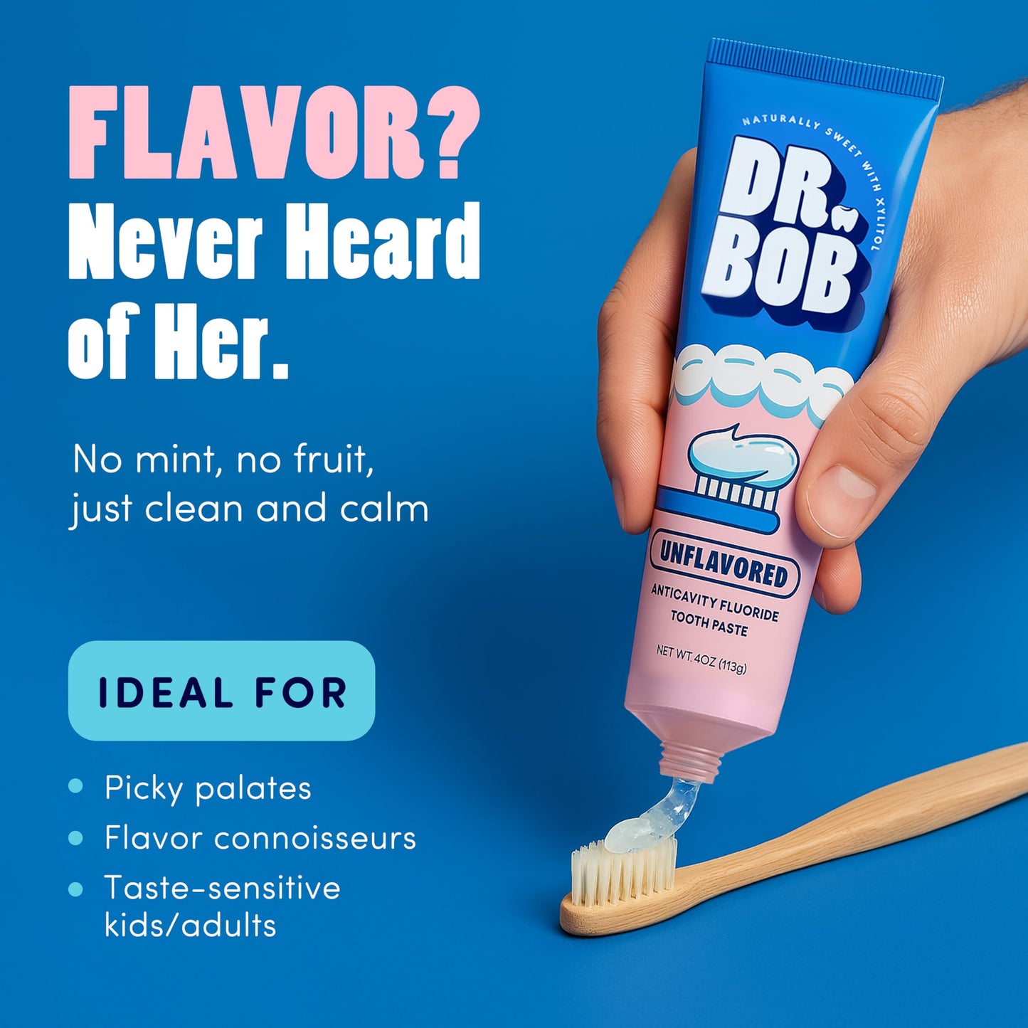 Dr. Bob Unflavored Fluoride Toothpaste for Kids - SLS-Free, Xylitol, Dentist-Recommended