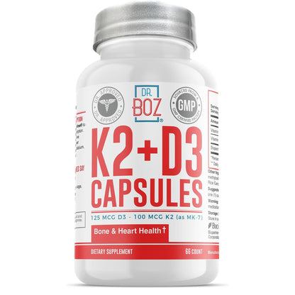 Dr. Boz K2+D3 Capsules – Vitamin D3/K2 with BioPerine | 66 Servings