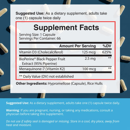 Dr. Boz K2+D3 Capsules – Vitamin D3/K2 with BioPerine | 66 Servings