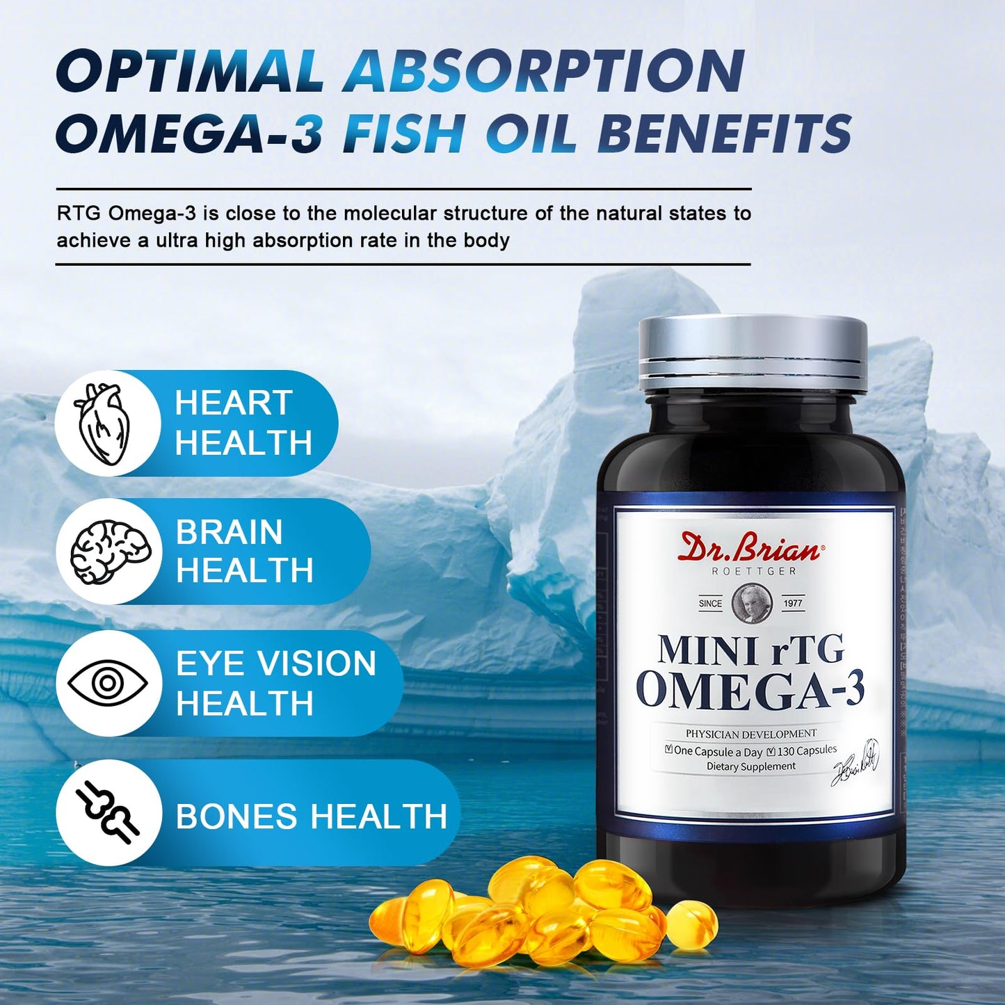 Dr. Brian Fish Oil Supplement 130 Softgels | Highly Absorbed rTG Omega-3 with EPA/DHA
