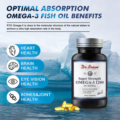 Dr.Brian Omega 3 Fish Oil - 1200 mg |180 Softgels Lemon Flavor rTG Omega3 | EPA & DHA | High Absorption Omega 3 Fatty Acid Supplements for Healthy Heart & Brain -180 Day Supply