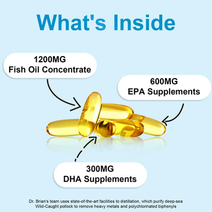 Dr.Brian Omega 3 Fish Oil - 1200 mg |180 Softgels Lemon Flavor rTG Omega3 | EPA & DHA | High Absorption Omega 3 Fatty Acid Supplements for Healthy Heart & Brain -180 Day Supply