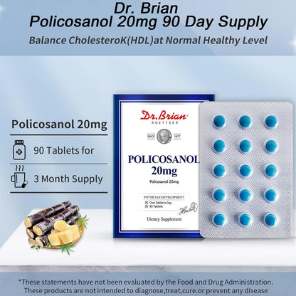 Dr. Brian Policosanol 20mg | 90 Policosanol Tablets for Heart Health Support | Non-GMO, Vegan, Gluten Free, Dairy Free