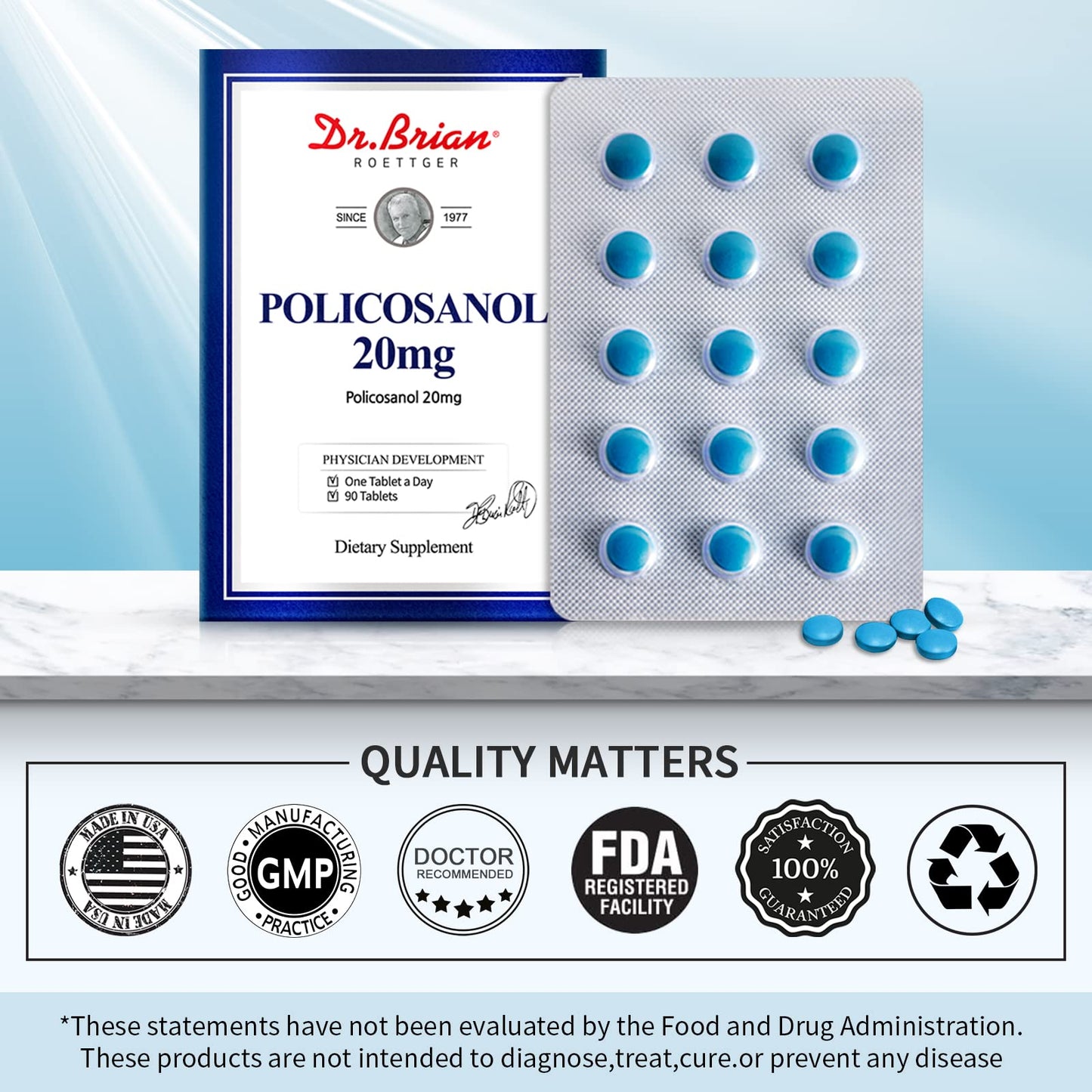 Dr. Brian Policosanol 20mg | 90 Policosanol Tablets for Heart Health Support | Non-GMO, Vegan, Gluten Free, Dairy Free