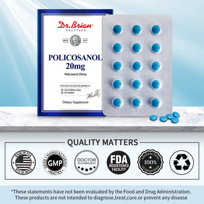 Dr. Brian Policosanol 20mg | 90 Policosanol Tablets for Heart Health Support | Non-GMO, Vegan, Gluten Free, Dairy Free