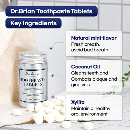 DR.Brian Toothpaste Tablets - Fluoride-Free, Hydroxyapatite, Mint, 62 Tabs