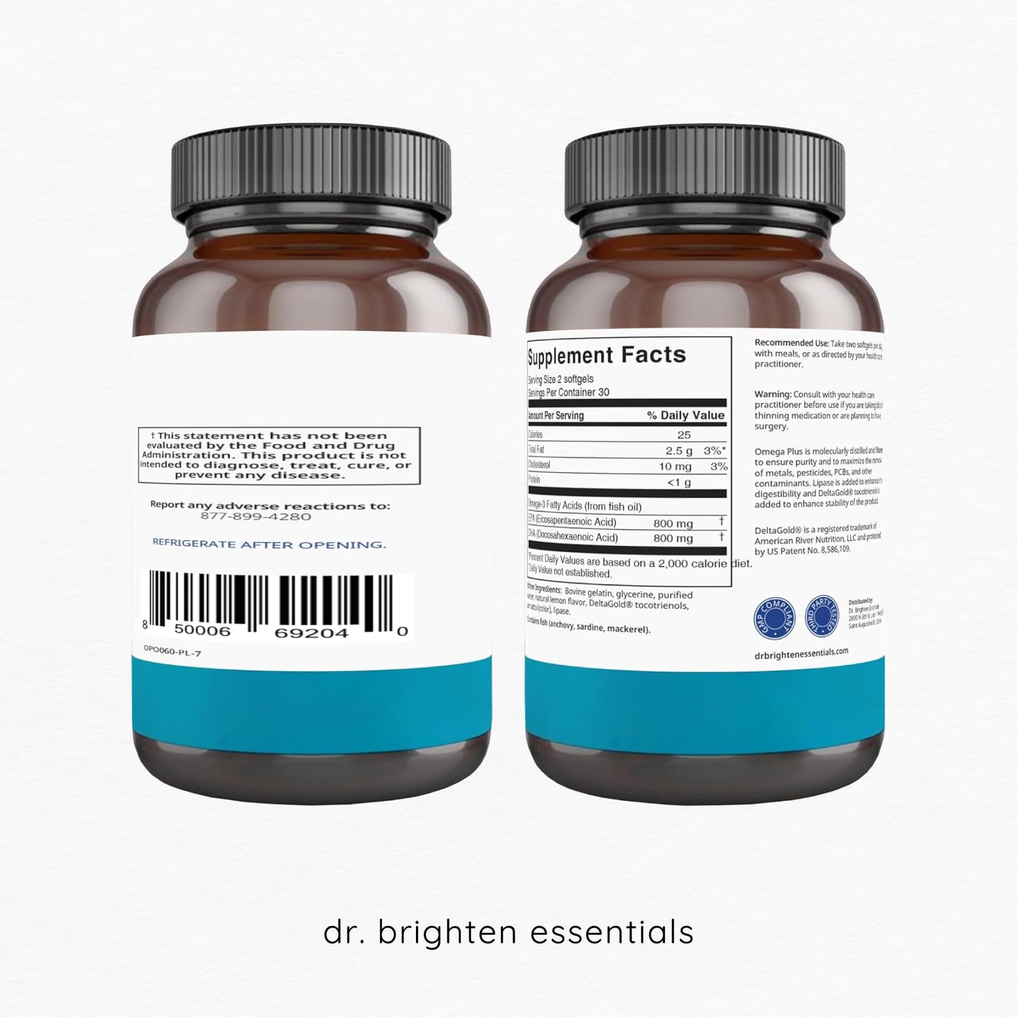 Dr. Brighten Omega Plus — 1600 mg EPA/DHA Non-GMO Fish Oil, 60 Softgels